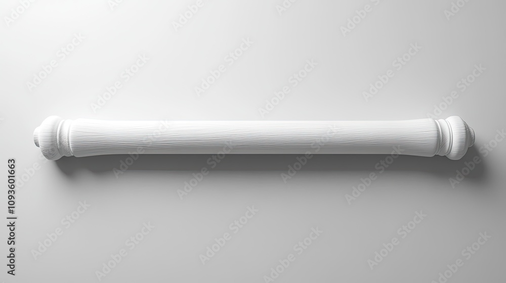 Poster white cylindrical object with textured surface and rounded ends