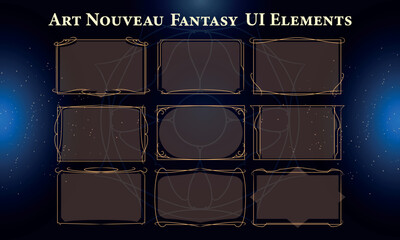 Set of Art Nouveau Fantasy Elements for user interface, poster, video. Fantasy magic HUD. Template for rpg game interface. Vector Illustration EPS10