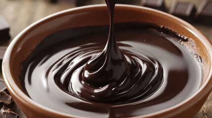 Rich dark chocolate melting in a bowl