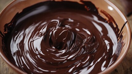 Rich dark chocolate melting in a bowl