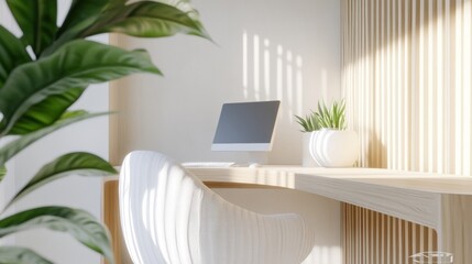 Modern home office with sleek design and natural light, AI