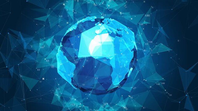 Global Data Network Abstract Background Loop triangulated polygonal world, globe abstract concept