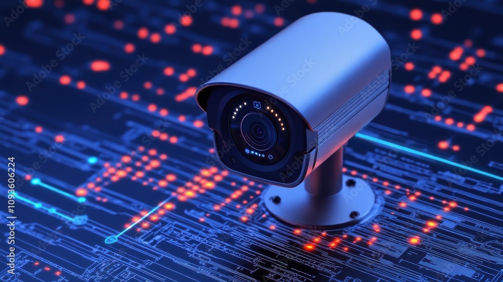 Poster safeguards mitigate security risks and threats. iot security visualization with surveillance camera