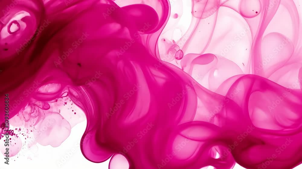 Poster pink dye swirls and diffuses in water creating abstract art