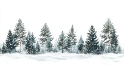 Christmas trees fir-trees pinetrees forest during winter with snow on a cloudy day landscape, background