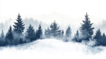 Christmas trees fir-trees pinetrees forest during winter with snow on a cloudy day landscape, background