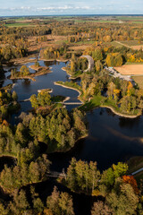 Aerial View of Observation Tower Amidst Golden Autumn Landscape