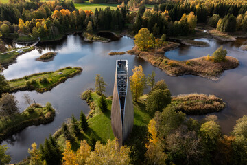 Observation Tower Amidst Autumn Foliage in Northern Europe