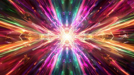 Fototapeta premium Abstract neon lines on a cosmic backdrop, Spacious white space in the center