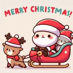 vector design of santa carrying a bear and a sleigh pulled by reindeer