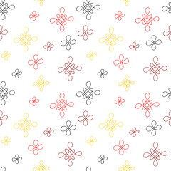 Seamless pattern, Chinese style simple endless ornament. Stylized abstract Chinese knots, cheerful colorful contours. Lunar New Year celebration, fabric, textile, papers, design elements