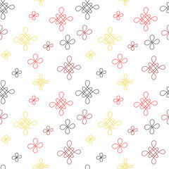 Seamless pattern, Chinese style simple endless ornament. Stylized abstract Chinese knots, cheerful colorful contours. Lunar New Year celebration, fabric, textile, papers, design elements