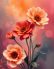 Fototapeta premium Flowers on an abstract background. Composition of three-dimensional flowers