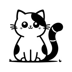 a black and white drawing cartoon of a cat with a heart silhouette art style vector outline 