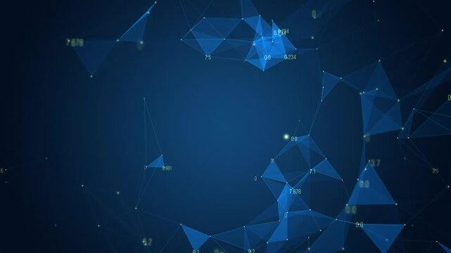 Network Data Abstract polygonal Blue Background Loop Data, Network lines, nodes, numerical, computing abstract concept