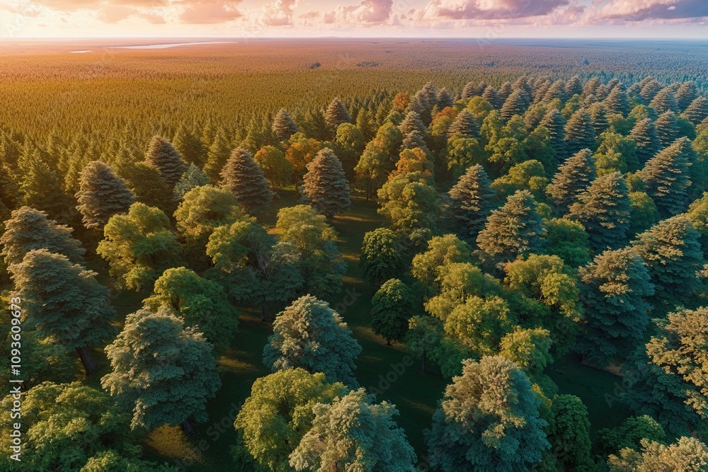 Poster aerial forest canopies in vibrant three-dimensional rendering for artistic design and environmental 