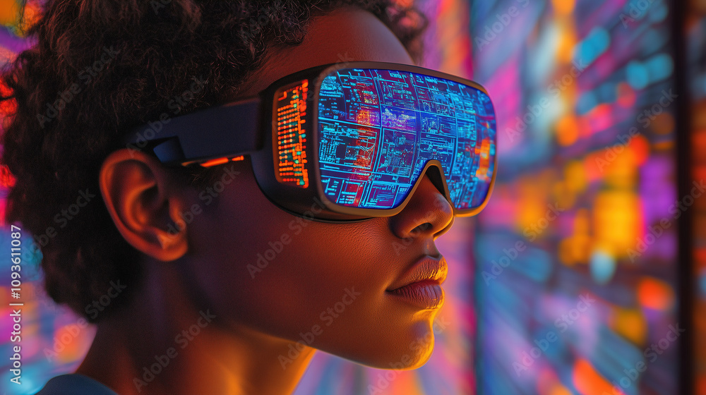 Aufkleber exploring virtual reality through futuristic technology and vibrant visual displays in an immersive 