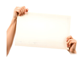 Hands hold up a blank sign. Perfect for your message!