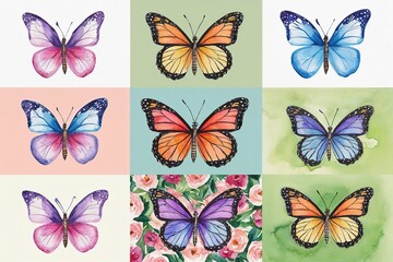 Whimsical Watercolor Butterfly Selection for Springtime Events and Celebrations