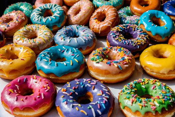 Donuts of rainbow colour  at a fair