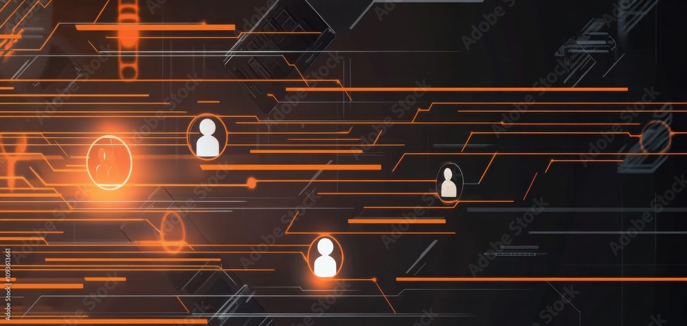 Poster dynamic cybernetic backdrop in orange and silver tones with abstract patterns. generative ai
