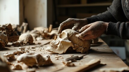 Sculpting a Skull: A Master Craftsman's Detailed Work