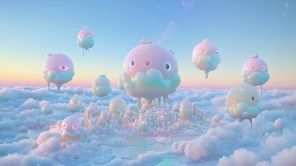 Fototapeta premium Whimsical Cloud City: A Dreamlike Escape Above the Clouds