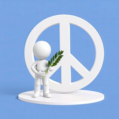 3D stick figure peace ambassador with copy space for peace-themed visuals and messages