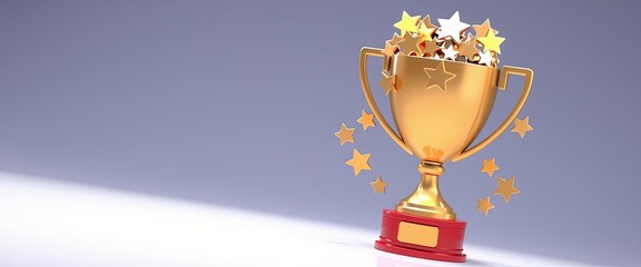 3D Stick Figure Character Celebrating Achievement with Trophy of Stars, Perfect for Reward and Recognition Themes, with Copy Space