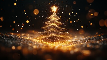 Obraz premium golden christmas tree made of flashes on black background.