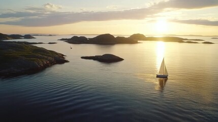 Naklejka premium Sunset Sailboat Serenity: A Stunning Scandinavian Seascape