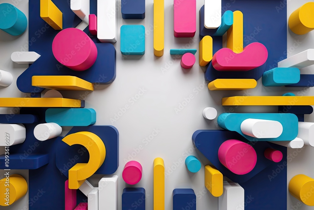 Poster bright abstract 3d background design with colourful shapes and modern elements