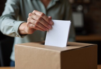 voting ballot puts hand in the box
