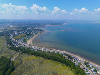 Houghs Neck aerial view at Quincy Bay in city of Quincy, Massachusetts MA, USA. 