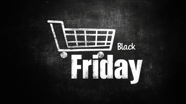 "Black Friday" in classic, serif white font in the bottom-right corner with a faint shopping cart icon, Black Friday