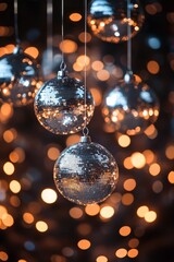 Obraz premium Christmas tree decorations in the style of disco balls. warm light.