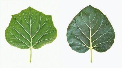 Obraz premium Comparison of two distinct green leaves with visible veins against light background