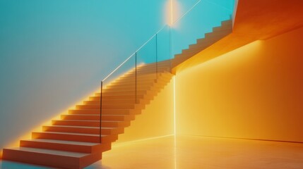 Minimalist Staircase with Glass Railings and Bright Lighting