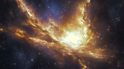 Obraz premium Fiery Nebula in Deep Space, Exploding with Gold