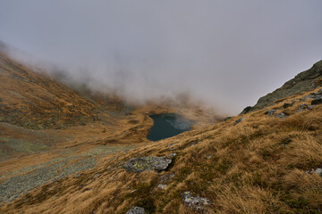 Frozen glacial lake in the mountains