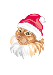 Cute proud ginger cat in Santa hat