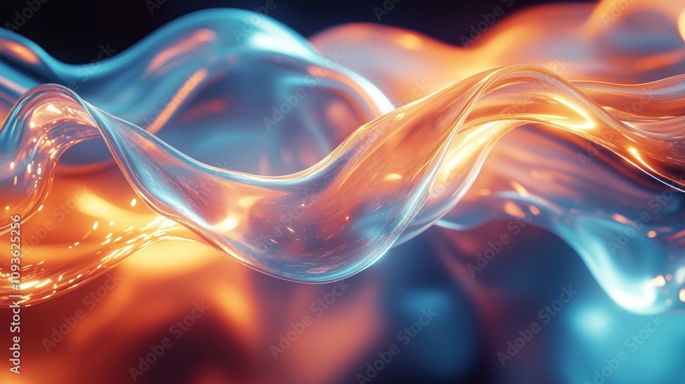Fototapete abstract liquid flow. dynamic waves of glowing transparent liquid in bright orange, cyan colors. smo