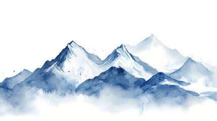 Fototapeta premium Watercolor illustration of a snowy alpine mountain landscape. rocky ridge natural element isolated on white. Snowy Mountain Vista. Illustration