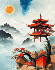 Obraz premium Mountains . Oil painting. Pattern for printing on wall decorations, covers, leaflets, business cards