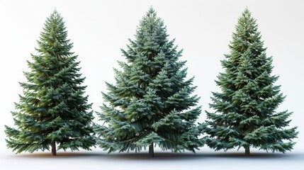 Fototapeta premium Lush green evergreens standing tall against a bright, clear sky creating a serene winter landscape. Generative AI