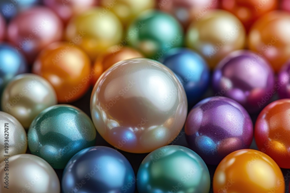 Poster a close-up of iridescent pearls in various colors