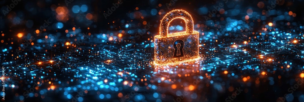 Poster a glowing padlock on a circuit board background