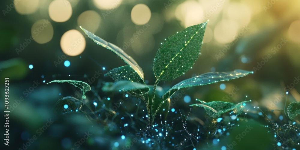 Aufkleber A Sprout of Life Illuminated by a Digital Network