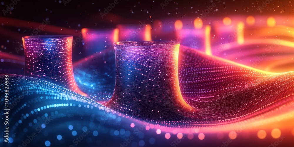 Poster abstract glow in the dark with two cylindrical shapes