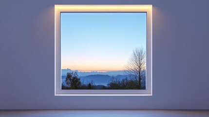 Soft LED light framing a large window, cozy and minimal glow